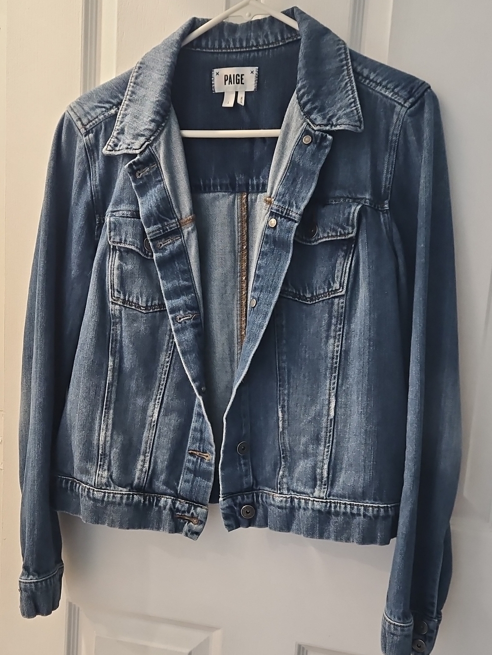PAIGE Distressed Medium Blue Denim Jacket